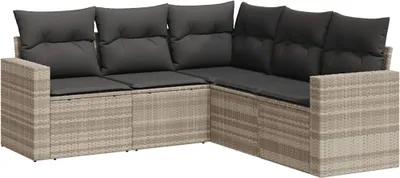 Produktbild von vidaXL 5-tlg. Garten-Sofagarnitur mit Kissen Hellgrau Poly Rattan