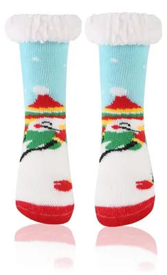 Produktbild von Kindersocken Wintersocken für Mädchen und Jungen, weich, flauschig, warm, dick, Thermosocken, Haussocken, Tiersocken, 5-8 Jahre, Zyan - Schneemann