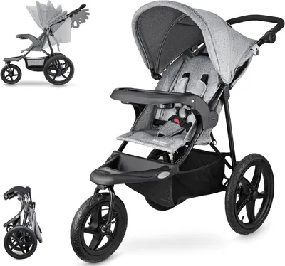Productafbeelding van Kinderwagen Driewieler - Jogging Kinderwagen - Ruw Terrein - Opblaasbare Wielen - 11 kg - Grijs