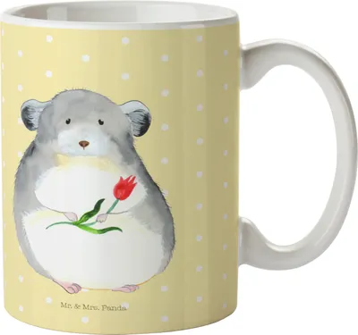 Produktbild von Mr. & Mrs. Panda Kaffeebecher Chinchilla Blume - Gelb Pastell - Geschenk, Chaos, Lustige Sprüche, Keramiktasse, Büro, Teetasse, Liebeskummer, Glücklichsein, Tasse