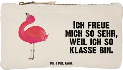 Produktbild von Mr. & Mrs. Panda Schulmäppchen Flamingo Stolz Größe S Klein - Weiß - Geschenk, Stifteetui, kosmetiktäschchen, Federmappe, Mäppchen, Kulturtasche, glücklich, Selbstliebe