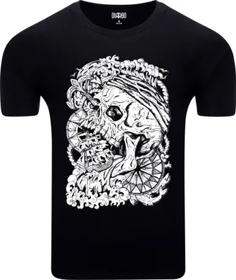 Produktbild von Diarbo Herren T-Shirt mit Meeresdruck Piratenschädel und Schiff Schwarz Gr.XXL