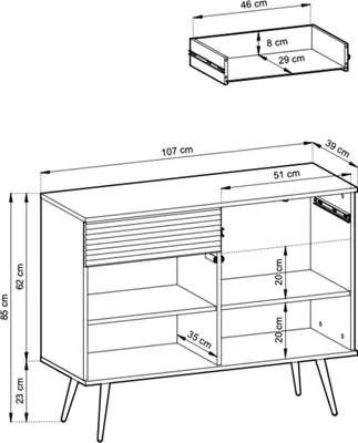 Image de Buffet glamour beige avec pieds noirs, 107 x 85 x 39