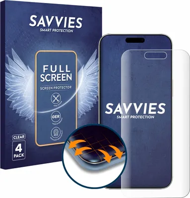 Produktbild von 4x Savvies Fullscreen Schutzfolie für Apple iPhone 16 Displayschutz Folie Fullcover Klar Transparent