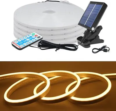 Image de Kisufu Outdoor Solar Powered 12 V Neon LED strip, 2835 120 LEDs/M IP67 waterproof strip lights 1.2 W USB clip controller garden, home
