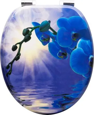 Immagine prodotto di Kamyra® Sedile antibatterico per wc con chiusura morbida e stampa - Sedili per wc, sedili per wc, sedili, sedili per wc - Orchidea blu - 43,8x37,8 cm
