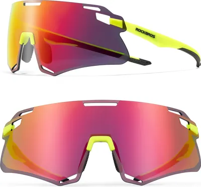 Produktbild von ROCKBROS Fahrradbrille HD-Gläser Brille Schtutzbrille Damen/Herren Fluoreszierendes Gelb + Rot