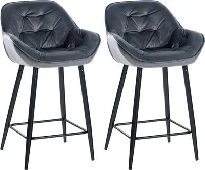 Produktbild von CLP 2er Set Barhocker Gibson Tresenstuhl gepolstert mit Fußstütze dunkelgrau Material Samt