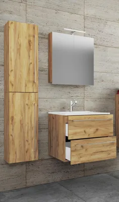 Produktbild von VCM 4-tlg. Waschplatz Waschtisch | Waschbecken Unterschrank Breite 80 cm | Badmöbel Set mit Schubladen Drehtüren Spiegelschrank | Badinos