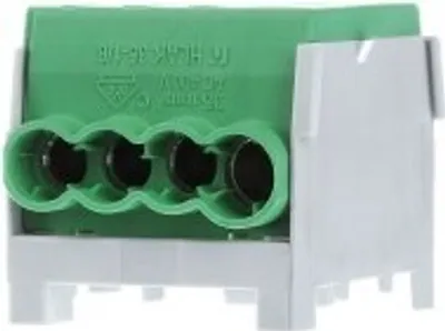 Produktbild von Pollmann Hauptleitungsabzweigklemme, 1-polig, 1x Eing. 2x35 mm², 1x Ausg. 6x25 mm², grün, Packung mit 2 Stk.