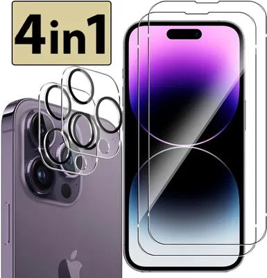 A product image showcasing a phone and its accessories, including screen protectors and camera lens protectors.