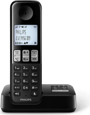 Immagine prodotto di Philips D2551B / 01- Telefono cordless DECT con 1 ricevitore con segreteria telefonica, 50 nomi/numeri e ID chiamante - Nero