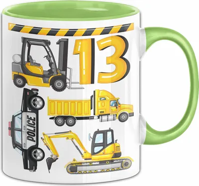 Produktbild von 13. Geburtstag Geschenk Tasse Becher Jungen Jungs Baustelle Polizei Geburtstagsgeschenk 13 Teenager (Grün)