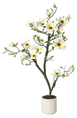 Produktbild von Künstlicher Magnolienbaum - Baum - 120 cm - PE-Kunststoff - Bodenstehend - Für Zuhause & Außenbereich - Milchweiß