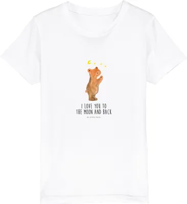 Produktbild von Mr. & Mrs. Panda Kleinkinder T-Shirt Verliebter Bär 12-14 Jahre (152/164) - Weiß - Geschenk, Kinder Kurzarm, Spruch, Mädchen, Teenager, Teddy, To The Moon And Back