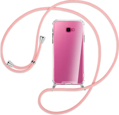 Produktbild von Handykette Backcover-Schutzhülle mit Band (Metall silberfarben) für Samsung Galaxy J4 Plus - rosa
