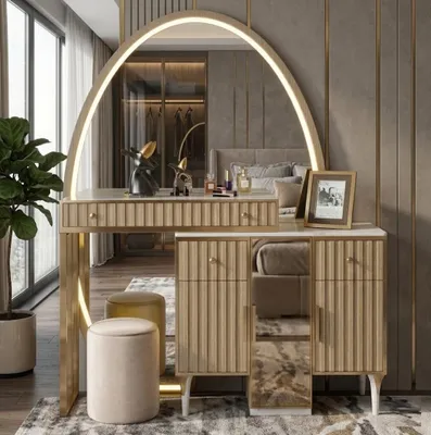Obrázek produktu pro Toaletní stolek, zrcadlo, taburet, komoda, dřevo, moderní, elegantní