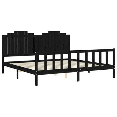 Produktbild von vidaXL Massivholzbett mit Kopfteil Schwarz 200x200 cm