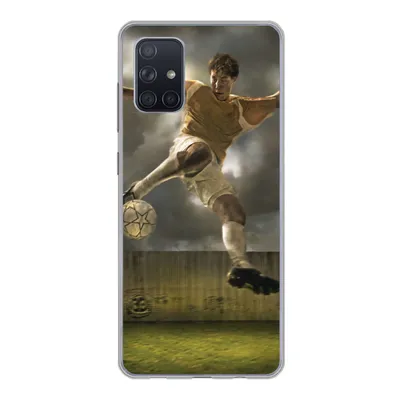 Produktbild von MuchoWow® Handyhülle Schutzhülle Hülle für Samsung Galaxy A51 Eine Illustration eines Fußballspielers, der den Ball schießt - Jungen - Kinder Silikon Softcase Handy Hülle - Schutzabdeckung