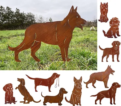 Produktbild von Gartenfigur Hund Schäferhund stehend 57x80cm Gartenstecker Edelrost Gartendeko Wetterfest Rost Metall Rostfigur Hunde Figur Tier