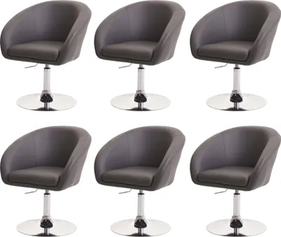 Image de lot de 6 chaises de salle à manger HWC-F19, chaise de cuisine pivotante Loungesessel, pivotante réglable en hauteur ~ similicuir gris