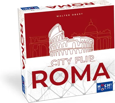 Produktbild von HUCH! City Flip: Roma - Familienspiel, Kartenlegespiel, kooperatives Spiel mit 50 doppelseitigen Romkarten, 12 Stadtbaukarten und 10 Sehenswürdigkeiten-Plättchen, Für 1-4 Spieler ab 8 Jahren