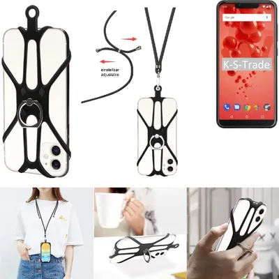 Produktbild von K-S-Trade 3in1 Handykette Handyband Handykordel Halsband Smartphone-Ring Handy-Ring kompatibel mit Wiko View 2 Plus Fingerhalterung Handyring