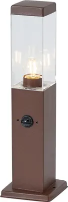 Zdjęcie produktu dla Lampa zewnętrzna rdzawobrązowa z przezroczystym szkłem 45 cm IP44 z gniazdem i czujnikiem ruchu - Malios