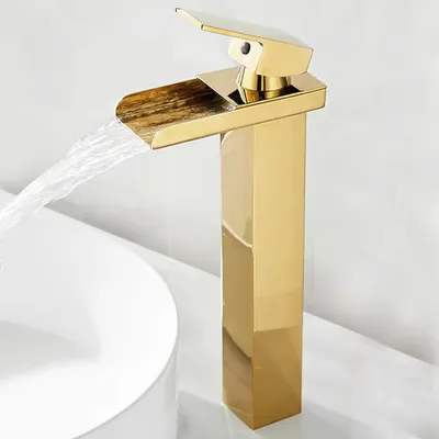 Produktbild von Wasserfallarmatur für Badezimmer, schwarz, hohe Wasserfall-Waschtischarmatur, moderne Waschtischarmatur für Badezimmer, Einhebelmischer aus Messing mit hohem Auslauf