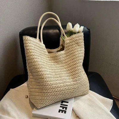 Produktbild von Große Strandtas für Frauen - Sommergewebte Schultertasche, große Strandtas für Urlaube
