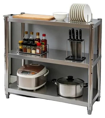 Image de Étagère de stockage, en acier inoxydable, dimensions 80 cm x 80 cm x 40 cm, 3 niveaux, capacité de charge de 20 à 30 kg, espacement des étagères réglable à 6 cm