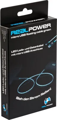 Produktbild von RealPower USB A/Micro-USB B 0.75m, 0,75 m, USB A, Micro-USB B, USB 2.0, Männlich/Männlich, Schwarz, Grün