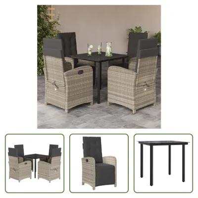 Produktbild von The Living Store 5-tlg. Garten-Essgruppe mit Kissen Hellgrau Poly Rattan
