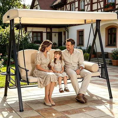 Produktbild von ?3-Sitzer Hollywoodschaukel | Gartenschaukel Verandaschaukel für Erwachsene, Außenschaukelbank mit abnehmbarem Kissen für Hinterhof, Hof, Pool, Balkon