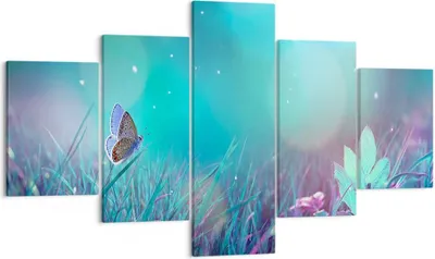 Produktbild von Bild auf Leinwand - Leinwandbild - Schmetterling Wiese Blume - 125x70cm - Wand Bild - Wanddeko - Leinwanddruck - Bilder - Kunstdruck - Wanddekoration - Leinwand bilder - Wandkunst - EA125x70-4077