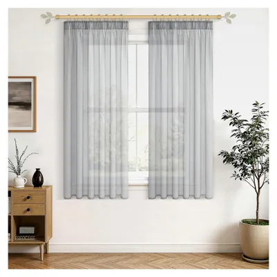 Produktbild von Transparente Gardine Grau 145x140cm (HxB) Kurz mit Kräuselband, 2er Set