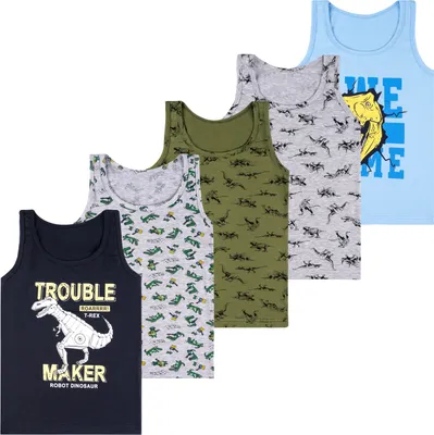 Produktbild von 5er Set Jungen Unterhemden - Dinosaurier - Bunt