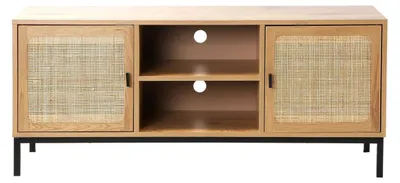 Image de CALICOSY - Meuble TV 2 Portes avec Cannage Rotin et 2 Niches L120cm - JAYA