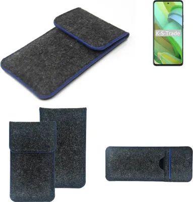 Produktbild von K-S-Trade Handy-Hülle Schutz-Hülle kompatibel mit Motorola Edge 2022 Filztasche Pouch Tasche Case Sleeve Filzhülle dunkelgrau, blauer Rand
