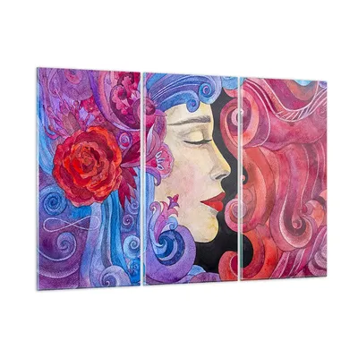 Produktbild von Bilder auf glas - Frau Abstraktion - 165x110cm - Glasbilder - Wandbilder - Kunstdruck - zum Aufhängen bereit - Wanddekoration aus Glas - Glas Bilder - Wandbild auf Glas - 3 Teile - GCE165x110-4005