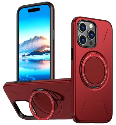 Produktbild von Magnetisch Hülle für iPhone 14 Pro Max, Stoßfeste Weich TPU und Hard PC Schutzhülle mit Ringhalter Ständer Rot