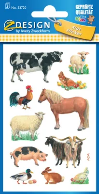 Image de Avery Zweckform® 53720 Z-Design 53720, Autocollants pour enfants, Animaux de la ferme, 3 feuilles/33 autocollants