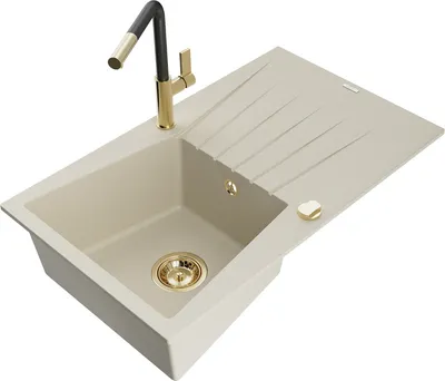 Produktbild von Mexen Cesar 1 Becken-Granitspüle mit Abtropffläche und Mischbatterie Flora, Beige - 6514-69-670401-57-G