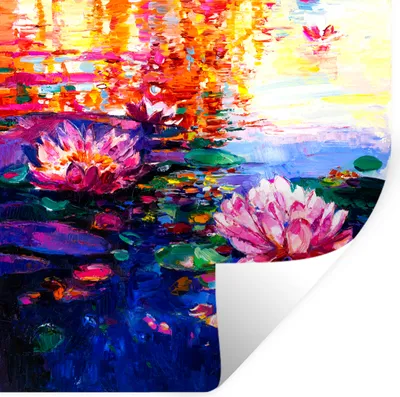 Produktbild von MuchoWow® Wandtattoo Wandsticker Wandaufkleber Malerei - Seerose - Ölfarbe - Wasser 80x80 cm Selbstklebend und Repositionierbar - Wierderverwendbar - Selbstklebend