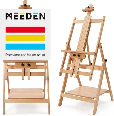 Imagen del producto de Silecomplaza: Caballete de madera grande, caballete de arte ajustable para estudio, fabricado en madera de haya. Caballete para pintar, con altura ajustable hasta un máximo de 223,5 cm, y capacidad para soportar lienzos de hasta 150 cm