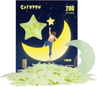 Zdjęcie produktu dla Naklejki ścienne "Świecące gwiazdy", CAYUDEN, zestaw 201 sztuk, naklejki świecące, idealne do dekoracji sufitu i ścian