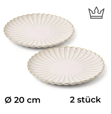 2er-Set Premium Porzellan Speiseteller Ø20 cm – Elegantes Wellendesign mit edlem Goldrand