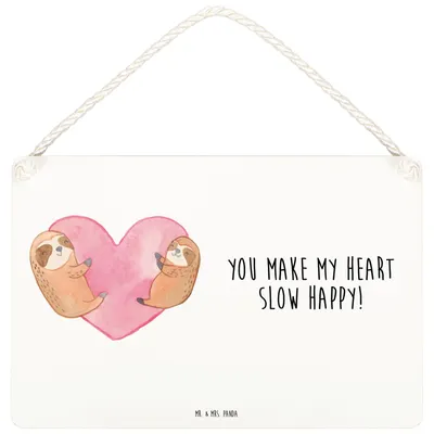 Produktbild von Mr. & Mrs. Panda Schild Faultiere Herz DIN A4 - Weiß - Geschenk, Holzschild, Deko Wandbild, für Freundin, holzbild, Türschild, Liebesbeweis, Freund, Frauen, Valentinstag