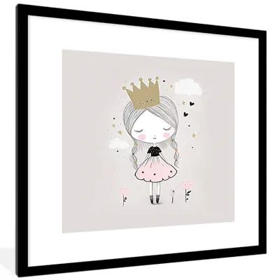 Produktbild von MuchoWow® Gerahmtes Poster Prinzessin - Blumen - Krone - Mädchen - Sterne 40x40 cm - Poster mit Schwarzem Bilderrahmen Wandposter Rahmen Foto Bilder - Poster - Plakat im Rahmen