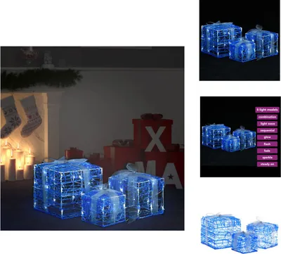 Imagen del producto de vidaXL: Set de 3 cajas de regalo LED, decoración navideña, luz blanca fría. Iluminación navideña